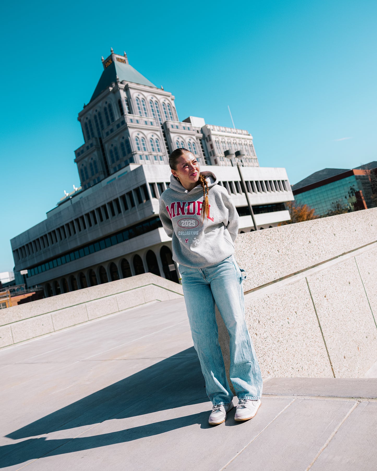 MNDFL HOODIE RED AND GREY