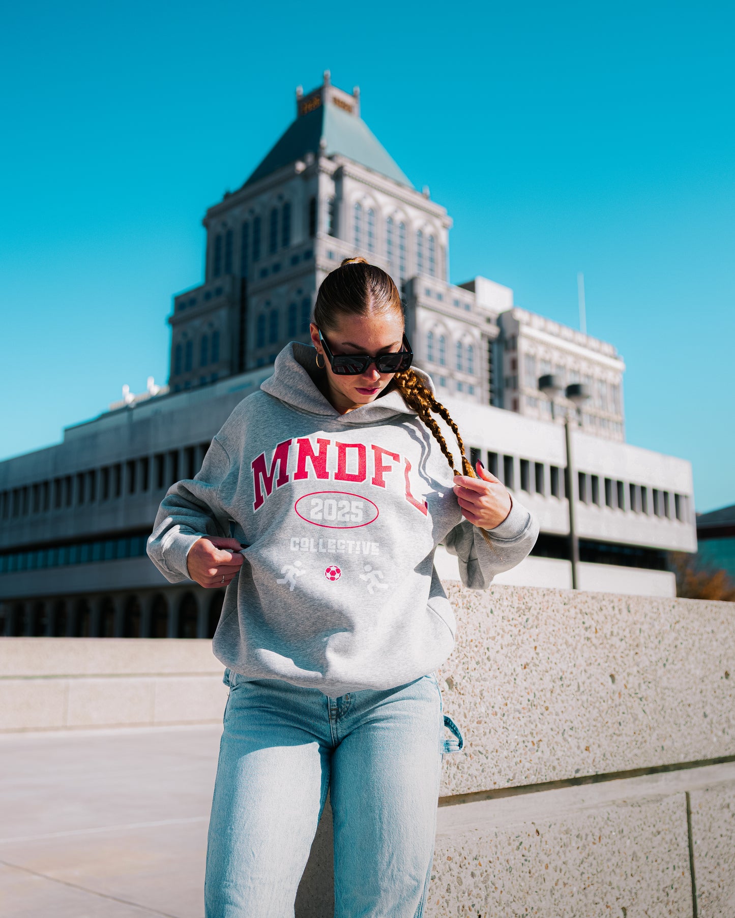 MNDFL HOODIE RED AND GREY